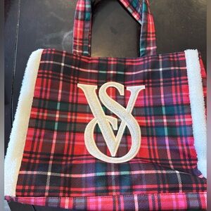 Victoria's Secret Red and Green Plaid Quilted Tote